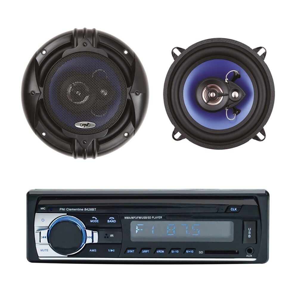Paquete Radio Reproductor MP3 para automóvil PNI Clementine 8428BT 4x45w +  Altavoces coaxiales para automóvil PNI HiFi650, 120W, 16.5 cm