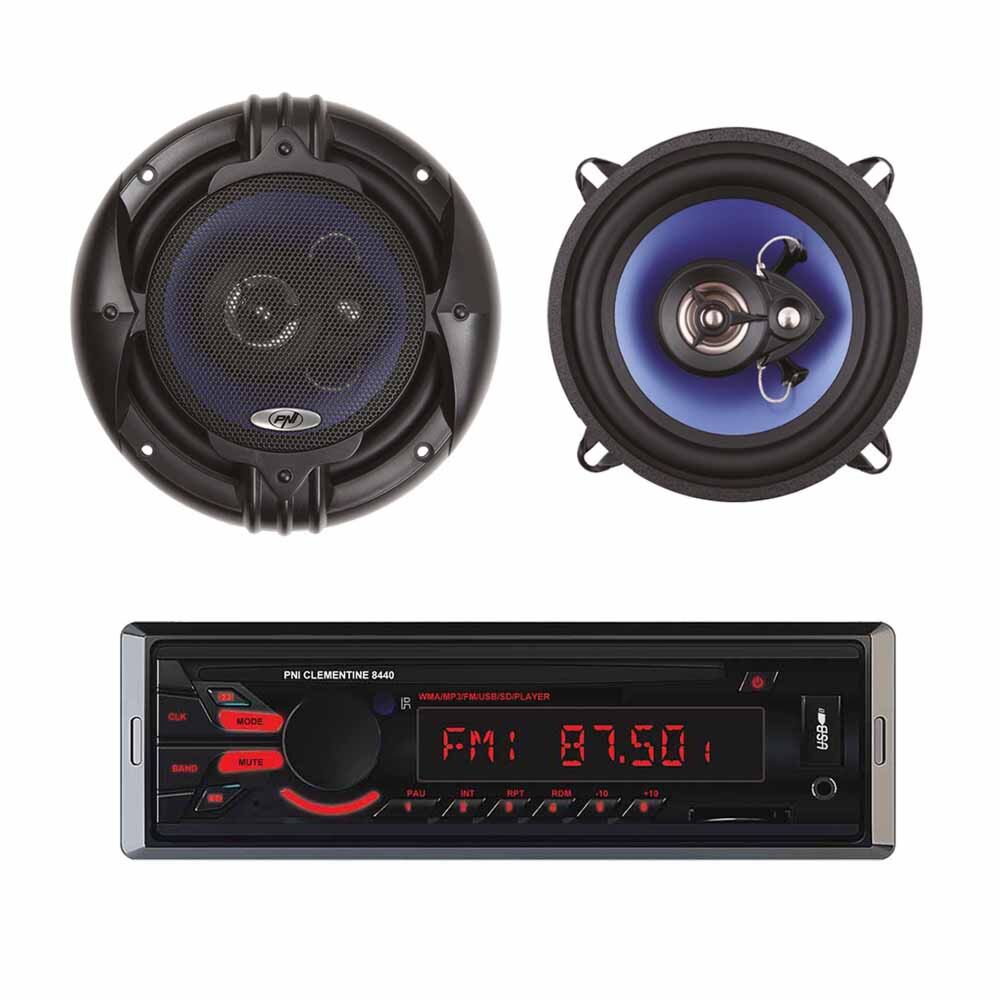 Paquete Radio Reproductor MP3 para automóvil PNI Clementine 8440 4x45w +  Altavoces coaxiales para automóvil PNI HiFi650, 120W, 16.5 cm