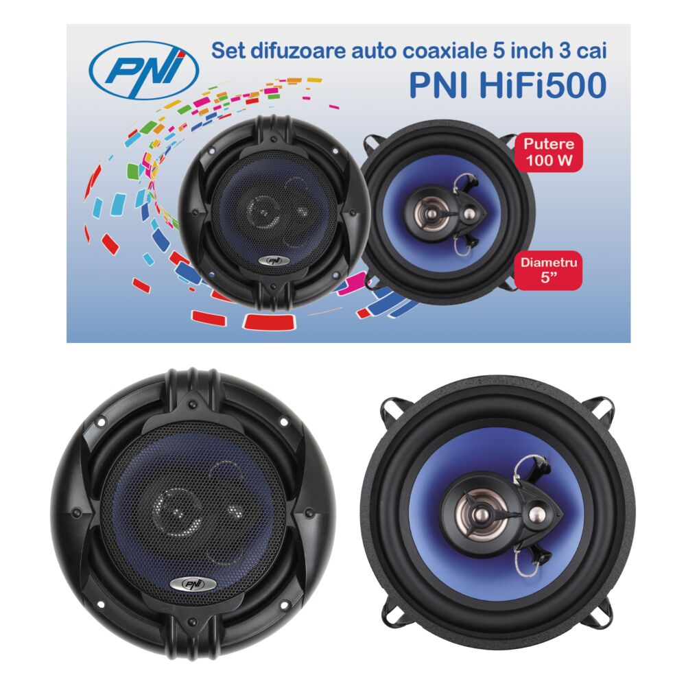 PNI HiFi500 100W 5 inch 3-Way Coaxial Speakers Set of 2,PNI-FI500 