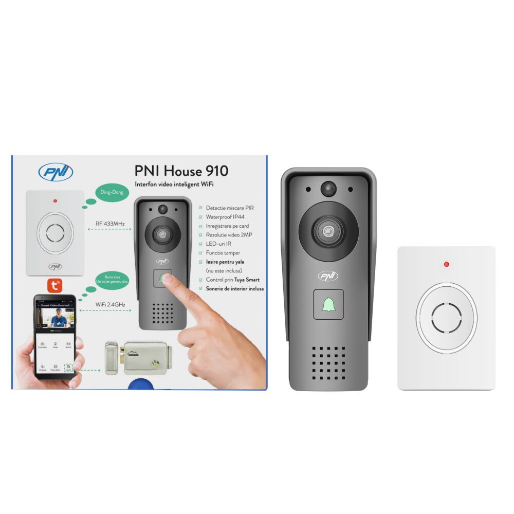 Videoportero inteligente PNI House 910 WiFi HD, P2P, salida yala,  aplicación dedicada Tuya Smart, integración en escenarios y automatización  inteligente con otros productos compatibles con Tuya