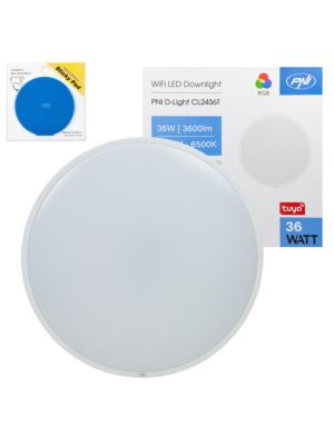 Lámpara de techo LED Wi-Fi PNI D-Light CL2436T, RGBW, 36 W, regulable con bandera adhesiva incluida.