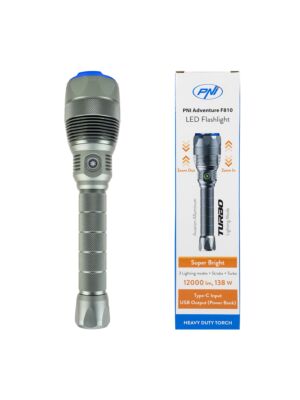 Linterna PNI Adventure F810 con LED 138 W, 3 niveles de iluminación más Turbo, 12000 lúmenes, zoom, hasta 250 m, funciona con pilas