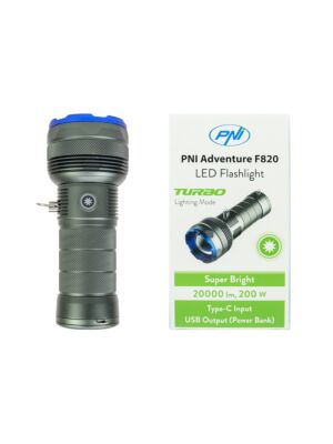 Linterna PNI Adventure F820 200 W, 3 niveles de iluminación más Turbo, 20.000 lúmenes, hasta 350 m, batería de 2600 mAh, I