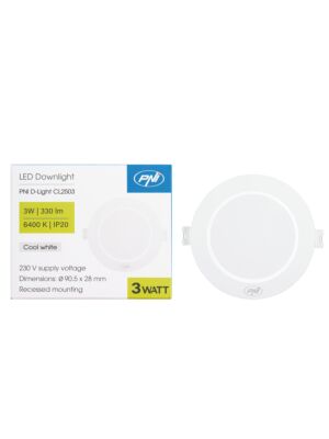 Foco LED PNI D-Light CL2503 3W, empotrable, redondo, 90,5*28mm, 6400K, alimentación 230V, 330 lm, blanco