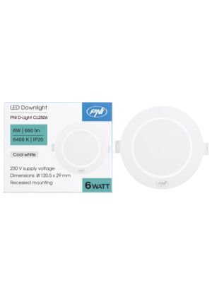 Foco LED PNI D-Light CL2506 6W, empotrable, redondo, 120,5*28,4mm, 6400K, alimentación 230V, 660 lm, blanco