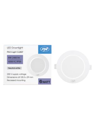 Foco LED PNI D-Light CL2507 6W, empotrable, redondo, 120,5*28,4mm, 4200K, alimentación 230V, 660 lm, blanco