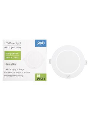 Foco LED PNI D-Light CL2518 18W, empotrable, redondo, 220,7*28,9mm, 6400K, alimentación 230V, 1980 lm, blanco
