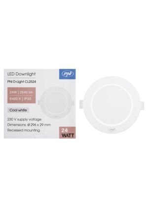Foco LED PNI D-Light CL2524 24W, empotrable, redondo, 296*29,1mm, 6400K, alimentación 230V, 2640 lm, blanco