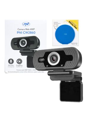 Paquete de webcam PNI CW2860 Full HD 4MP, USB, Clip-on, Micrófono integrado y Sticky Pad Blue incluidos
