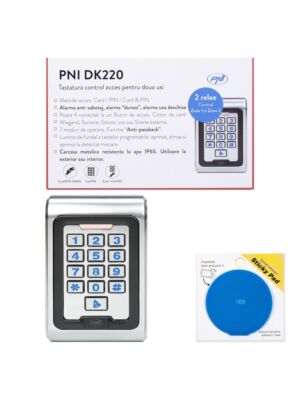 Paquete de teclado de control de acceso PNI DK220, independiente con almohadilla adhesiva azul incluida.