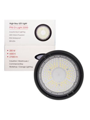 PNI D-Light 2200 LED Lámpara de gran altura, 200W, 27000lm, 6500K, 230 V Fuente de alimentación, IP65, para iluminación industrial de spa