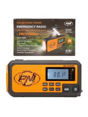 Radio portátil PNI DYN300, con dinamo, carga solar, linterna, powerbank 4000 mAh, SOS, naranja