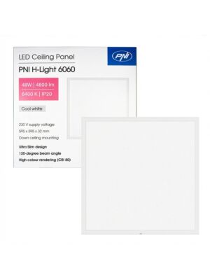 Panel LED PNI H-Light 6060 48W, 600x600mm, 4800lm, 6400K, interior, empotrable