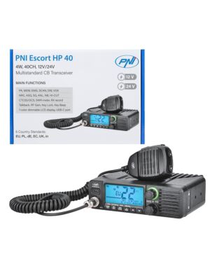 Estación de radio CB PNI Escort HP 40 multiestándar, 4W, AM, FM, 12-24V, ASQ, ganancia RF