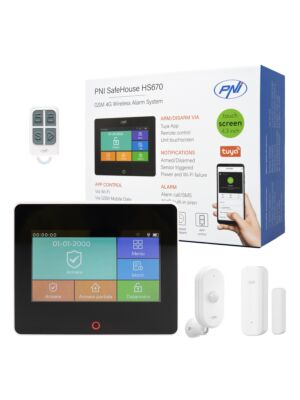 PNI SafeHouse HS670 WiFi GSM 4G Sistema de alarma inalámbrico, pantalla táctil a color, 99 zonas inalámbricas, soporte 5 números de teléfono