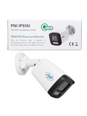 Cámara de videovigilancia PNI IP515J POE, bala de 5 MP, 2,8 mm, para uso exterior, audio bidireccional, color blanco Descripción de la foto