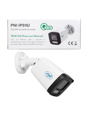 Cámara de videovigilancia PNI IP515J POE, bala 5MP, 2,8mm, para exterior, blanca