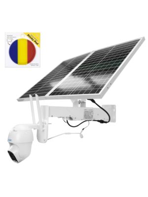 Paquete de cámara de videovigilancia PTZ en vivo PNI IP60 con panel solar, 2 MP, GSM 4G y bandera adhesiva
