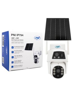 Cámara de videovigilancia PNI IP794 con Wi-Fi, PTZ, doble lente 2MP + 2MP, panel solar de 5.5W, batería de bloque de 8000mAh