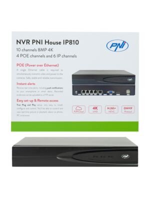 NVR PNI House IP810 con 10 canales 4K, 4 canales POE y 6 canales IP