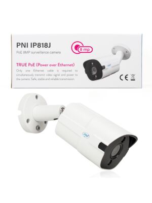 Cámara de videovigilancia PNI IP818J, POE, bala 8MP, luz negra, lente de 2,8 mm, para exterior, blanca