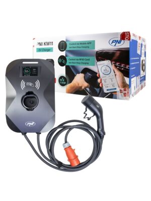 Estación de carga PNI KW11, 16A, 11KW, para coches eléctricos, 85V - 415V, trifásica, cable Tipo 2 y conector de 7 pines