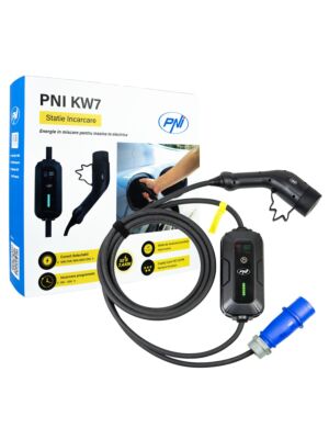 Cargador portátil PNI KW7 32A, 7,4KW, para coches eléctricos, 230V, monofásico, cable tipo 2 y conector IEC621 de 5 pines