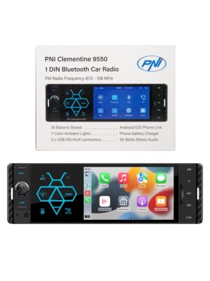 Reproductor MP5 para coche PNI Clementine 9550 Pantalla 1DIN 4 pulgadas 50Wx4, Bluetooth, radio FM, Carplay, función RDS
