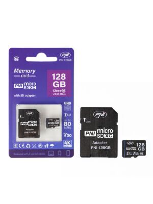 Tarjeta de memoria MicroSD PNI 128GB con adaptador SD, Clase 10, 80 Mb/s, V30