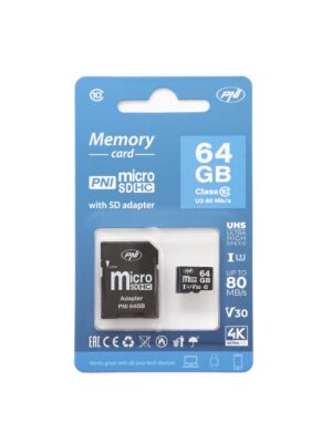 Tarjeta de memoria MicroSD PNI de 64 GB con adaptador SD Clase 10