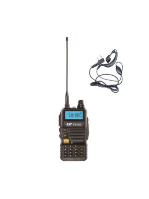 El paquete incluye una estación de radio portátil VHF/UHF CRT FP00 de doble banda y auriculares PNI HS82.