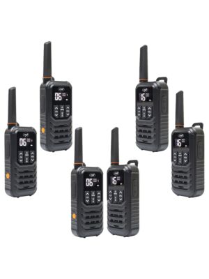 Kit de 6 emisoras de radio portátiles PNI PMR R80 PRO 0,5W, 16 canales, Resistente al agua IP67, con linterna LED, botón SOS, VOX, USB-C