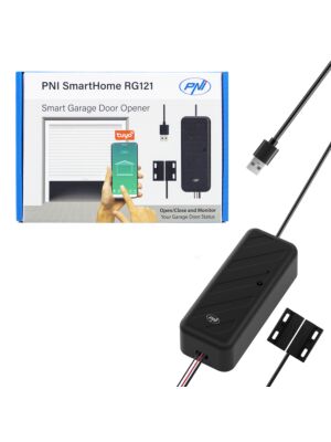 Relé inteligente PNI SmartHome RG121 con Wi-Fi para el control de apertura de puertas de garaje/portones, compatible con la app Tuya,