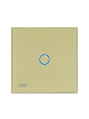 Interruptor simple con toque PNI SH101G de vidrio, dorado con indicador LED dorado