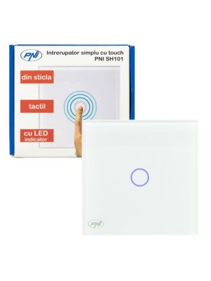 Interruptor simple con vidrio PNI SH101 touch, blanco con indicador LED