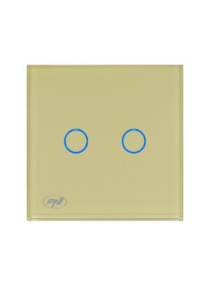 Interruptor doble con toque PNI SH202G de vidrio, dorado con indicador LED dorado