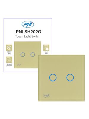 Interruptor doble táctil PNI SH202G de cristal, dorado con indicador LED, color dorado
