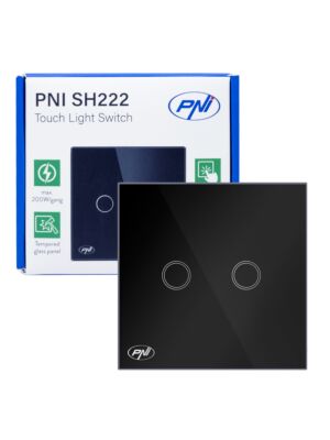 Interruptor táctil doble de cristal PNI SH222, negro con indicador LED, 10A, 2X200W