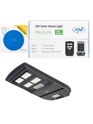 Paquete PNI SL210 Lámpara de alumbrado público de 100W con panel solar integrado de 10W y azul adhesivo