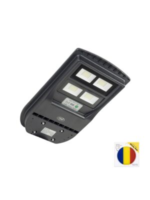Paquete de lámpara de alumbrado público PNI SL210 de 100 W, con panel solar integrado de 10 W y bandera adhesiva incluida.
