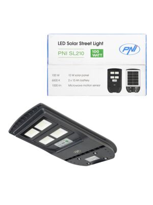Lámpara de alumbrado público PNI SL210 de 6,5W, con panel solar incorporado de 10W, 6500K, 1000lm, 2 x batería incorporada de 10Ah,