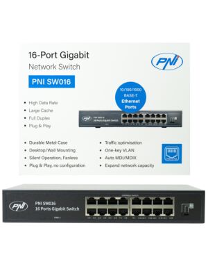 Conmutador PNI SW016, 16 x 10/100/1000 Mbps, Gigabit, caja metálica