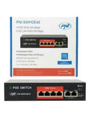 Switch POE PNI SWPOE42 con 4 puertos POE y 2 puertos de 100Mbps