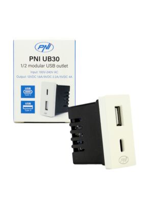 Toma de corriente 2 x USB PNI UB30, USB-A USB-C, 12V/9V/5V, máx. 20W, modular, tipo F 1/2, montaje empotrado