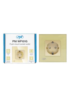 Toma de corriente empotrable sencilla PNI WP101G con marco de cristal, Color dorado dorado, 16A 3000W
