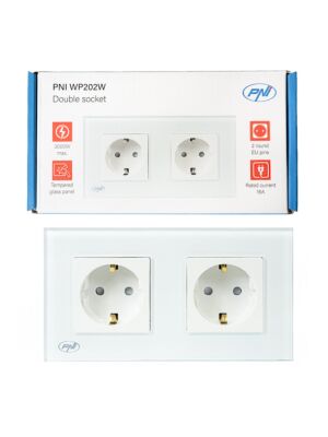 PNI WP202W Enchufe doble empotrable, con marco de cristal, 16A, 2X3000W, 230V, blanco