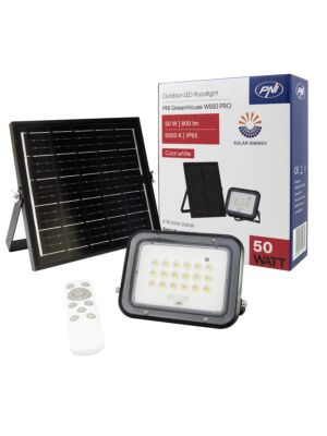 Proyector LED PNI GreenHouse WS50 PRO de 50 W con panel solar de 6 W, batería de 5000 mAh, 800 lm, control remoto, temporizador y brillo.