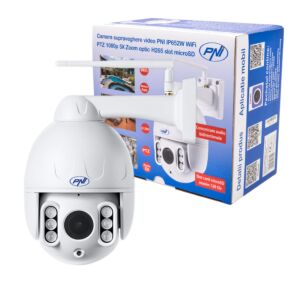 Cámara de videovigilancia PNI IP652W WiFi PTZ 1080p 2MP 5X Zoom óptico H265 ranura microSD Visión nocturna 50m Alarma IP66