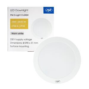 Lámpara LED de techo PNI D-Light CL2424 24 W, redonda, 2700 K, alimentación 230 V, 2640 lm, blanco cálido, diámetro 29 cm.