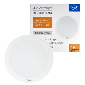 Lámpara LED de techo PNI D-Light CL2425 24 W, redonda, 4200 K, alimentación 230 V, 2640 lm, blanco neutro, diámetro 29 cm.